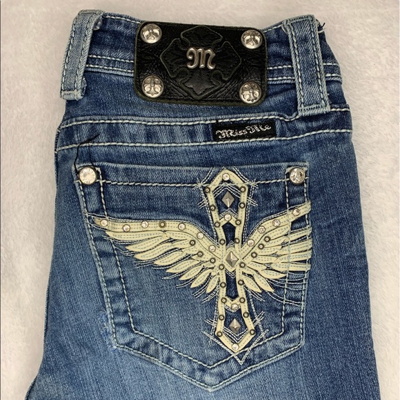 Miss Me Angel Wing Cross Studded Boot Cut Jeans Size 27 - Picture 2 of 8